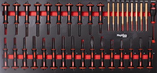 Mephisto Werkzeugeinlage Werkzeug Set Pro Line Werkstattwageneinlage mit Chrom-Vanadium Werkzeug Meisel, Hebeleisen und Durchschläge in Soft Inlay in Carbonoptik von Mephisto