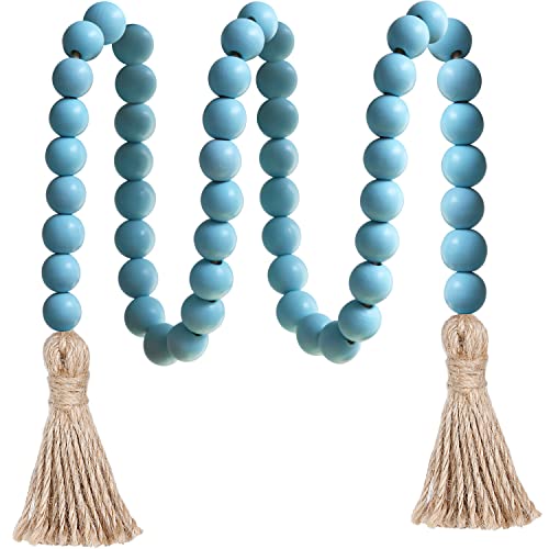 Meplait 100cm Holzperlengirlande Bauernhaus Perlen mit Quasten,Rustikale Landhausdekoration Gebetsperlen Boho-Chic Wandbehang Heimdekoration (Blau) von Meplait
