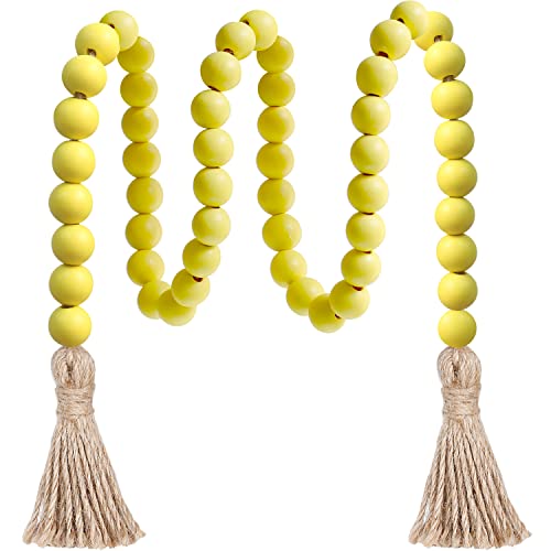 Meplait 100cm Holzperlengirlande Bauernhaus Perlen mit Quasten,Rustikale Landhausdekoration Gebetsperlen Boho-Chic Wandbehang Heimdekoration (Gelb) von Meplait