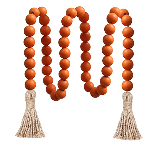 Meplait 100cm Holzperlengirlande Bauernhaus Perlen mit Quasten,Rustikale Landhausdekoration Gebetsperlen Boho-Chic Wandbehang Heimdekoration (Orange) von Meplait