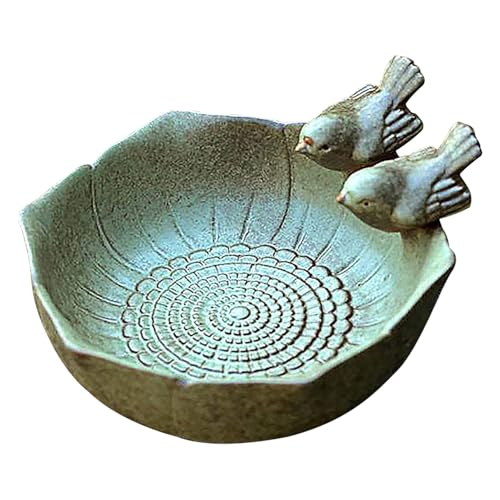 Vogeltränke Winterfest Rund Frostsicher Mit Vögel, Winterfest Stein Mit 2 Vögeln, Vogelbecken Tränke Futterstelle Garten 16x16x8 cm von Mequou