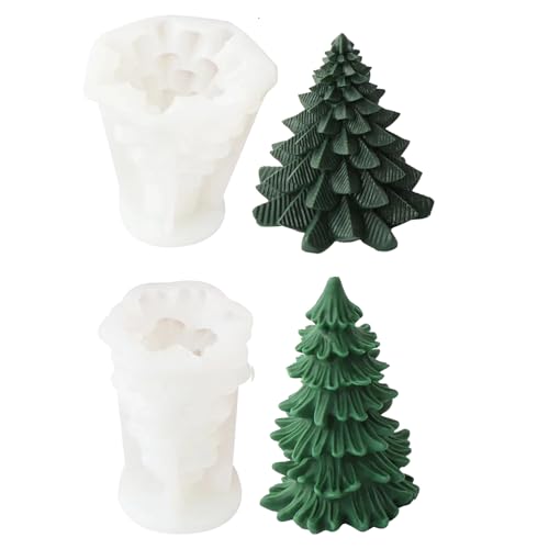 Weihnachtsbaumkerzen Silikonform, 2 Stück Kerzen Bastelform - Leicht Zu Entformen | 3D Seifen Tonform In Baumform, Nadelbaummodelle, Luo-Baummodelle, Kerzen Formen Für Weihnachten Deko von Mequou