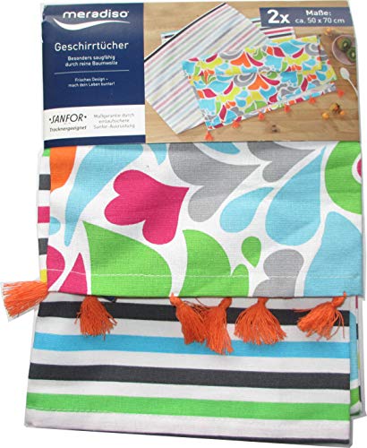 Meradiso 2er Set Geschirrtücher/Küchentücher 50 x 70 cm (Stripes&Florales) von Meradiso