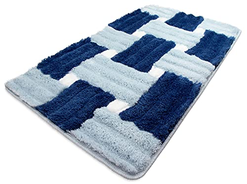 MeralHome Badezimmerteppich blau groß 60 x 90 cm, weich rutschfest waschbar Badematte, Badteppich für Badezimmer, Badvorleger für Bad und Toilette von MeralHome