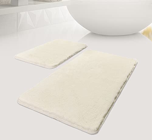 MeralHome Badezimmerteppich Set 2 teilig Ecru (50 cm x 80 cm & 40 cm x 50 cm groß), weich rutschfest waschbar Badematte, Badteppich für Badezimmer, Badvorleger für Bad und Toilette von MeralHome