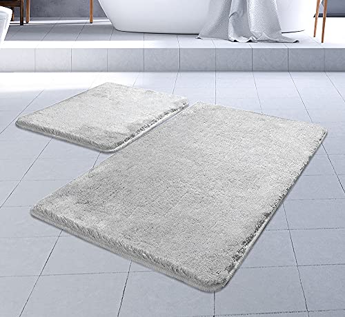 MeralHome Badezimmerteppich Set 2 teilig grau (50 cm x 80 cm & 40 cm x 50 cm groß), weich rutschfest waschbar Badematte, Badteppich für Badezimmer, Badvorleger für Bad und Toilette von MeralHome