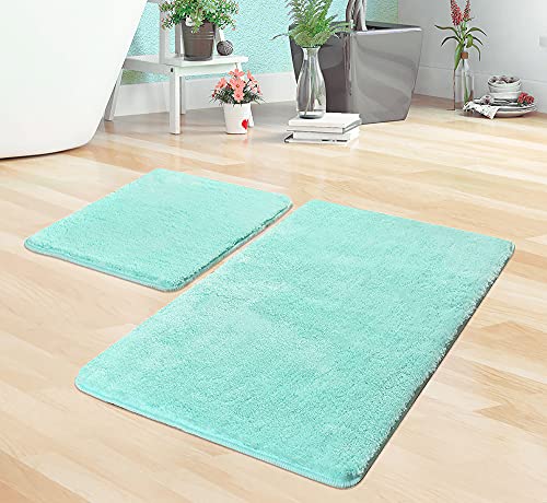 MeralHome Badezimmerteppich Set 2 teilig Mint türkis (50 cm x 80 cm & 40 cm x 50 cm groß), weich rutschfest waschbar Badematte, Badteppich für Badezimmer, Badvorleger für Bad und Toilette von MeralHome