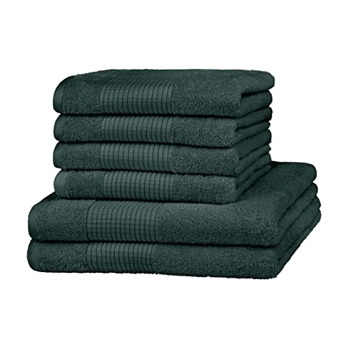 Merana Rome Handtuch Set | saugstark, weich und fusselfrei | Frottier Luxus Qualität | 100% Baumwolle | Oeko-TEX | 590 GSM (Jungle Green, 6er Sparset | 4 Handtuch, 2 Duschtuch) von Merana