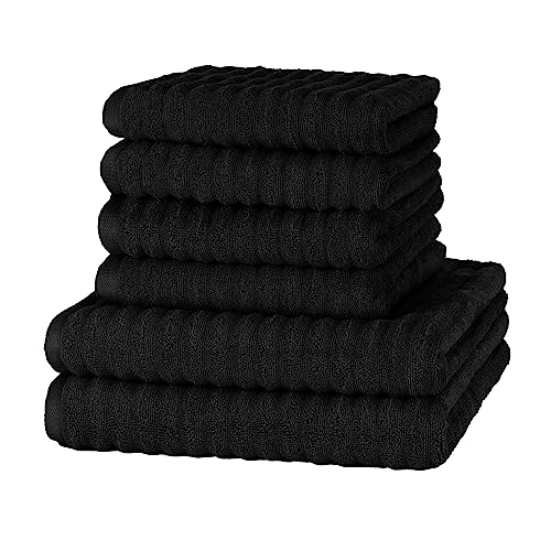 Merana Oslo Handtuch Set | schnelltrocknend, weich & fusselfrei | Frottier Luxus Qualität | 100% Baumwolle Frottee | Oeko-TEX | 590 GSM | Geschenkset | Schwarz (6er Sparset | 4 Handtuch, 2 Duschtuch) von Merana