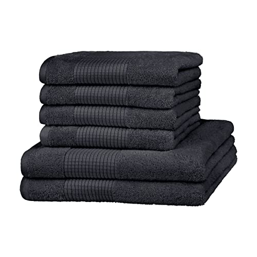 Merana Rome Handtuch Set | saugstark, weich und fusselfrei | Frottier Luxus Qualität | 100% Baumwolle | Oeko-TEX | 590 GSM (Graphite Black, 6er Sparset | 4 Handtuch, 2 Duschtuch) von Merana