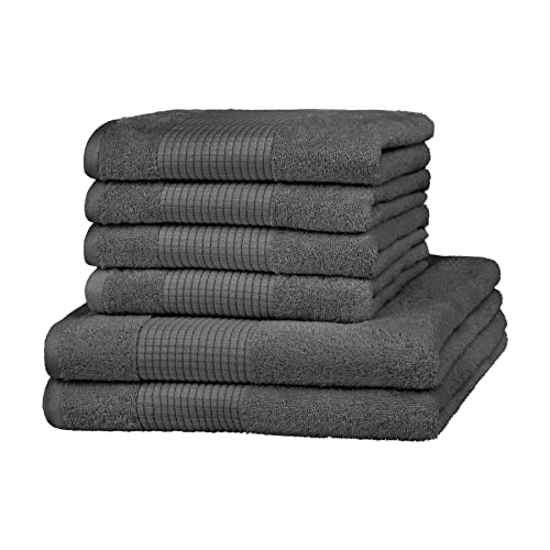 Merana Rome Handtuch Set | saugstark, weich und fusselfrei | Frottier Luxus Qualität | 100% Baumwolle | Oeko-TEX | 590 GSM (Shark Grey, 6er Sparset | 4 Handtuch, 2 Duschtuch) von Merana