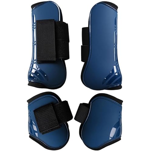 Merauno® Gamaschen Pferde 4er Set Gamaschen Paar für vorne hinter Hartschale und Klettverschluss für Damen& Herren PU Robust Elastisch Tendon Boots Classic S (Pony), Marine von Merauno