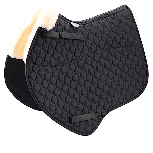 Merauno® Satteldecke aus Lammwolle, volle Decke, Sprungtuch, Satteldecke und quadratische Schabracken, Reiten, Show, Allzweck-Pad (VSS, schwarz) von Merauno
