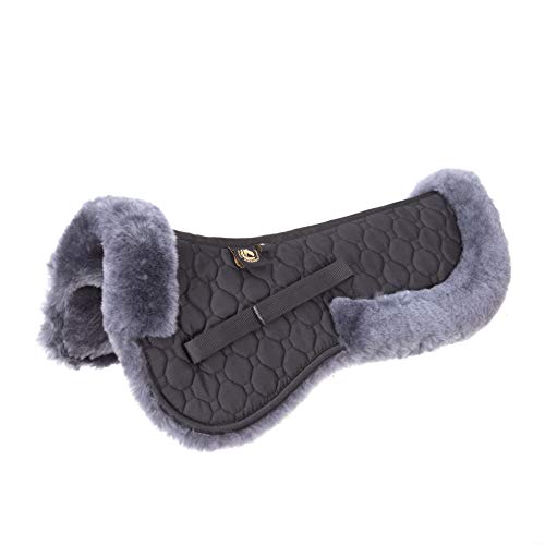 Merauno Lammfell Sattelkissen Lammfell Sattelpad Rand Ultra Sattelkissen mit Fellrand Half Pad voll ausgekleidet Lammfell Rim Naturwolle Wirbelsäule frei (Large(59cm), Schwarz) von Merauno