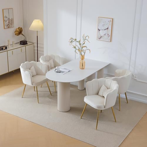 4er-Set Samtstühle in Muschelform, Moderner Akzentstuhl mit Rückenlehne & goldenen Metallbeinen – Elegante Polsterstühle für Esszimmer, Wohnzimmer & Schlafzimmer von Merax