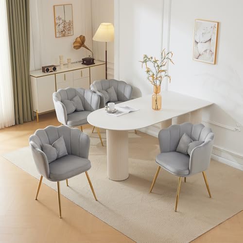 4er-Set Samtstühle in Muschelform, Moderner Akzentstuhl mit Rückenlehne & goldenen Metallbeinen – Elegante Polsterstühle für Esszimmer, Wohnzimmer & Schlafzimmer von Merax
