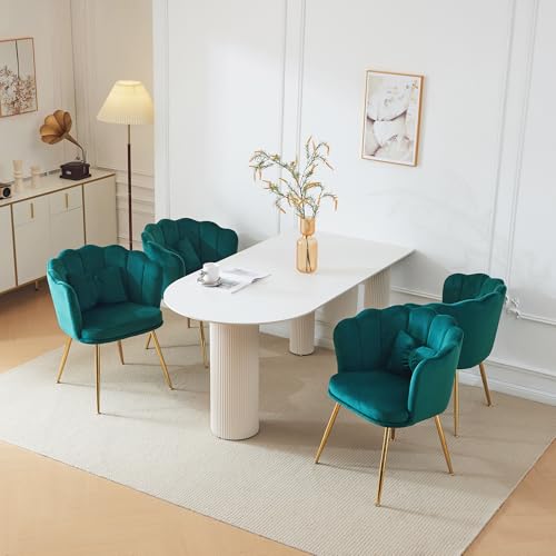 4er-Set Samtstühle in Muschelform, Moderner Akzentstuhl mit Rückenlehne & goldenen Metallbeinen – Elegante Polsterstühle für Esszimmer, Wohnzimmer & Schlafzimmer 4er-Set Samtstühle in Muschelform, Moderner Akzentstuhl mit Rückenlehne & goldenen Metallbeinen – Elegante Polsterstühle für Esszimmer, Wohnzimmer & Schlafzimmer von Merax