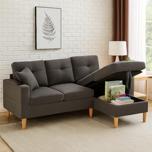 Ecksofa mit Schlaffunktion, Bettkasten & Stauraum – Schlafcouch mit Getränkehalter und Seitentaschen – modernes L-Sofa für Wohnzimmer & Gästezimmer von Merax