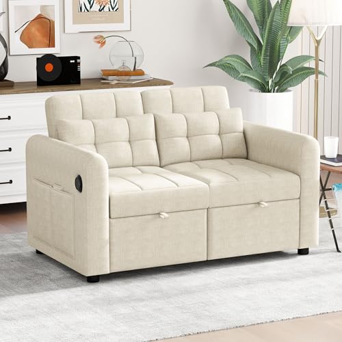 Kompaktes Loveseat-Sofa 2-Sitzer, 3-in-1 Ausziehsofa mit USB, Aufbewahrungstaschen & Kissen – Modernes Schlafsofa für kleine Wohnungen Kompaktes Loveseat-Sofa 2-Sitzer, 3-in-1 Ausziehsofa mit USB, Aufbewahrungstaschen & Kissen – Modernes Schlafsofa für kleine Wohnungen von Merax