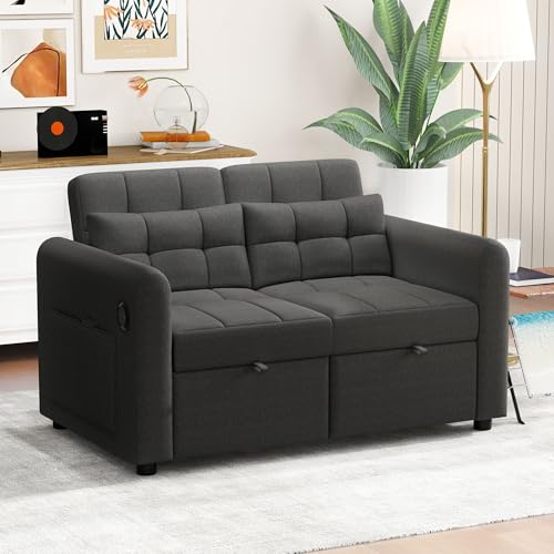 Kompaktes Loveseat-Sofa 2-Sitzer, 3-in-1 Ausziehsofa mit USB, Aufbewahrungstaschen & Kissen – Modernes Schlafsofa für kleine Wohnungen Kompaktes Loveseat-Sofa 2-Sitzer, 3-in-1 Ausziehsofa mit USB, Aufbewahrungstaschen & Kissen – Modernes Schlafsofa für kleine Wohnungen von Merax