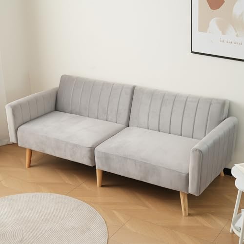 Merax 2-in-1 Sofa 178L x 75B x 68H cm, Schlafsofa mit Gummiholzbeine, Klappsofa mit Rückenlehne 3-Fach Klappbar, Schwamm, Antik Grau von Merax