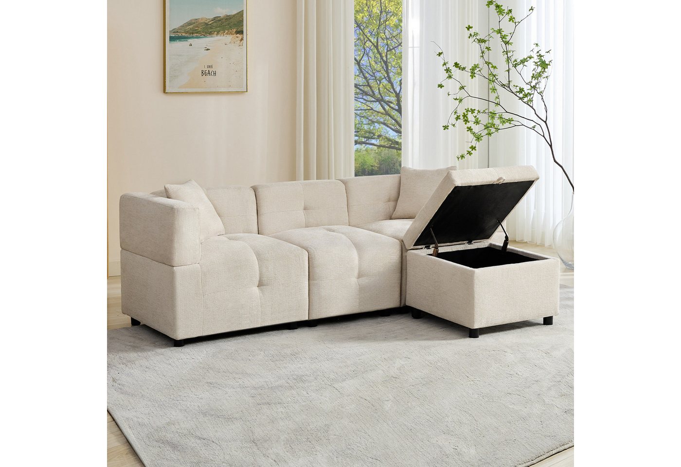 Merax 3-Sitzer Sofa Ecksofa mit abnehmbarem Fußhocker mit Stauraum, 204*126*69cm 1 Teile, L-förmiges Sofa aus Chenille,Modulares Couch mit Rückenlehne, 2 Kissen Merax 3-Sitzer Sofa Ecksofa mit abnehmbarem Fußhocker mit Stauraum, 204*126*69cm 1 Teile, L-förmiges Sofa aus Chenille,Modulares Couch mit Rückenlehne, 2 Kissen von Merax