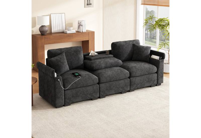Merax 3-Sitzer Sofa aus weichem Chenille, Multifunktionssofa mit USB-Anschluss, für Wohnzimmer, Büro und Heimkino 1 Teile, XXL Sofa mit klappbarer Rückenlehne, Getränkehalter & Stauraum Merax 3-Sitzer Sofa aus weichem Chenille, Multifunktionssofa mit USB-Anschluss, für Wohnzimmer, Büro und Heimkino 1 Teile, XXL Sofa mit klappbarer Rückenlehne, Getränkehalter & Stauraum von Merax