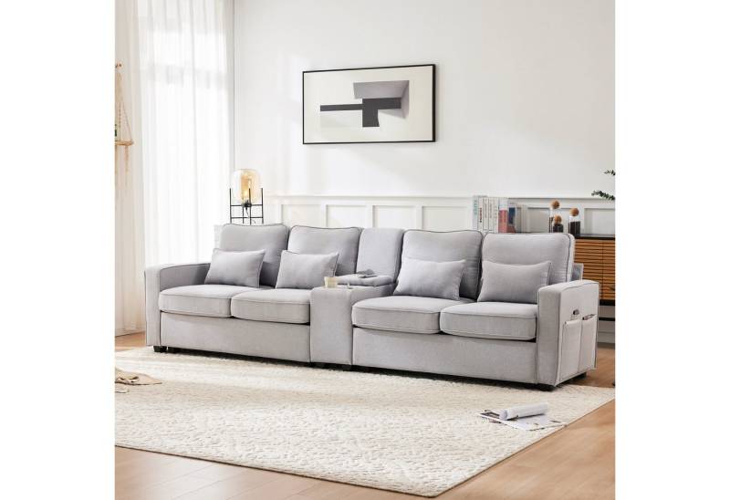 Merax 4-Sitzer mit Seitentaschen und Getränkehälter, XXL-Sofa mit USB,Chaiselounge,Polstermöbel mit Zierkissen von Merax