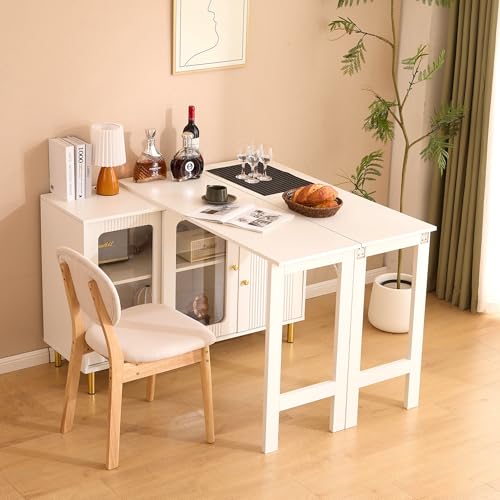 Merax Ausziehbarer Bartisch mit Stauraum, Bartheke mit klappbarem Esstisch, Beistelltisch Stehtisch Bistrotisch Küchentheke, Weiß/122-238 x 80 x 82 cm von Merax