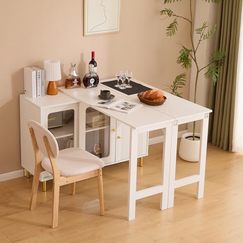Merax Ausziehbarer Bartisch mit Stauraum, Buffet Sideboard mit klappbarem Ausziehtisch, Beistelltisch Stehtisch Bistrotisch Küchentheke, Weiß/122-238 x 80 x 82 cm von Merax