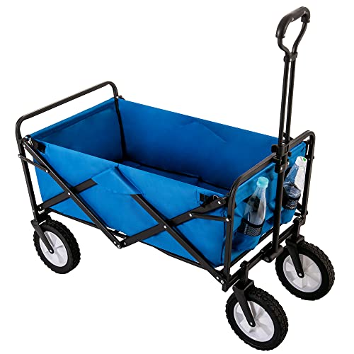 Merax Bollerwagen, Faltbar Handwagen mit verstellbare Griffe, Gartenwagen Transportwagen mit Getränkehalter, Strandwagen Picknickwagen, 360°Rotation des Vorderrads, Max Belastung 100 kg (Blau) von Merax