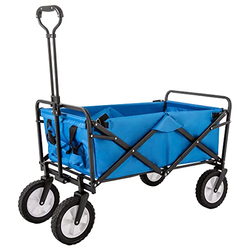 Merax Bollerwagen faltbar Handwagen, Transportkarre Outdoor All Terrain Trolley, Gerätewagen mit Getränkehalter, verstellbare Griffe und Seitentasche, für Camping Picknick Strand, bis 100 kg, Blau Merax Bollerwagen faltbar Handwagen, Transportkarre Outdoor All Terrain Trolley, Gerätewagen mit Getränkehalter, verstellbare Griffe und Seitentasche, für Camping Picknick Strand, bis 100 kg, Blau von Merax