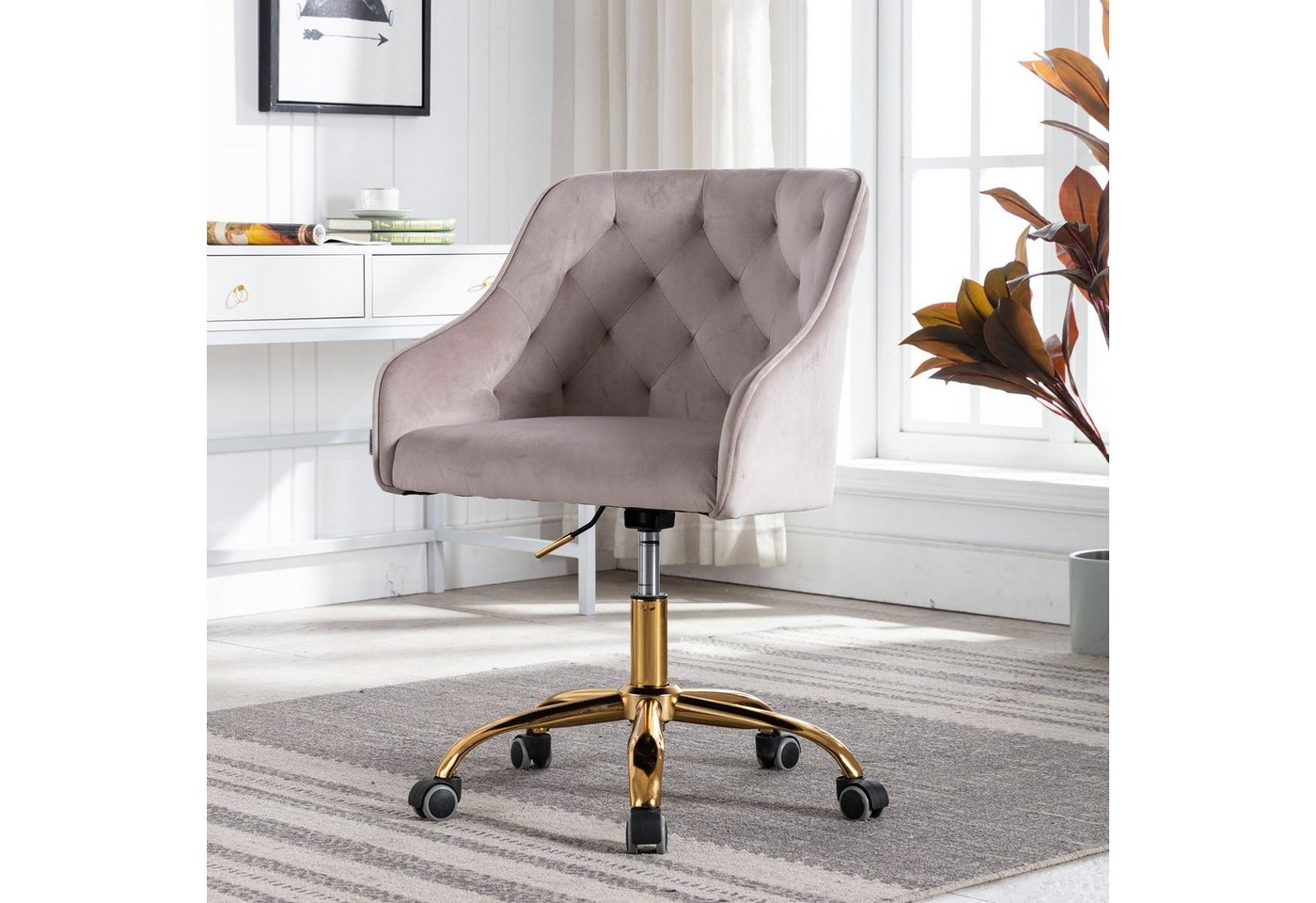 Merax Bürostuhl höhenverstellbar mit goldfarbener Basis (1 St), Drehstuhl aus Samt, Bürostuhl, Schreibtischstuhl gepolstert von Merax