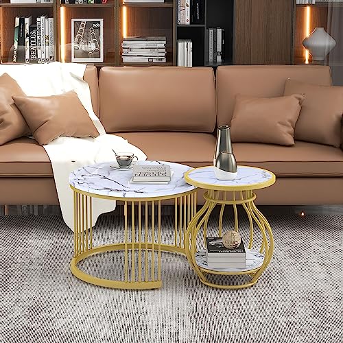 Merax Couchtisch 2er Set Rund Beistelltisch weiß Wohnzimmertisch sofatisch Coffee Table von Merax
