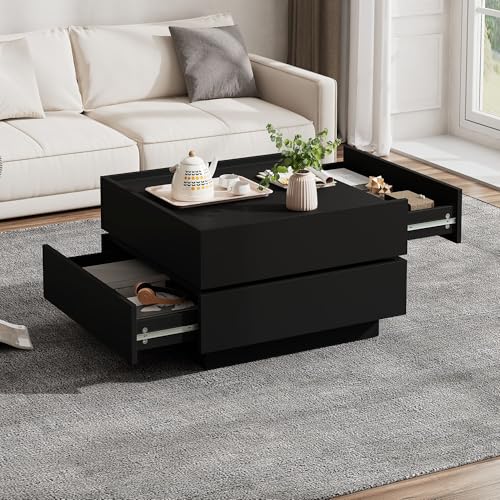 Merax Couchtisch für Wohnzimmer, mit 2 Ablagen und Stauraum, modernes schwarzes Design, 60x60x38 cm, drehbare Tischplatte, Stauraum, Wohnzimmerbeistelltisch Merax Couchtisch für Wohnzimmer, mit 2 Ablagen und Stauraum, modernes schwarzes Design, 60x60x38 cm, drehbare Tischplatte, Stauraum, Wohnzimmerbeistelltisch von Merax