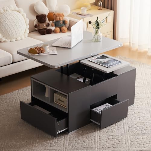 Merax Couchtisch mit Höhenverstellbarer Platte, Modern Wohnzimmertisch Kaffeetisch Beistelltisch, Multifunktional Sofatisch mit Versteckter Stauraum, Schubladen, rechteckiger Mitteltisch, Grau & Weiß Merax Couchtisch mit Höhenverstellbarer Platte, Modern Wohnzimmertisch Kaffeetisch Beistelltisch, Multifunktional Sofatisch mit Versteckter Stauraum, Schubladen, rechteckiger Mitteltisch, Grau & Weiß von Merax