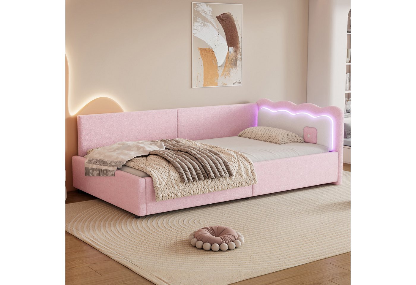 Merax Daybett (1 tlg), Tagesbett 90x200cm mit LED, Sofabett Schlafsofa aus Vliesimitat von Merax
