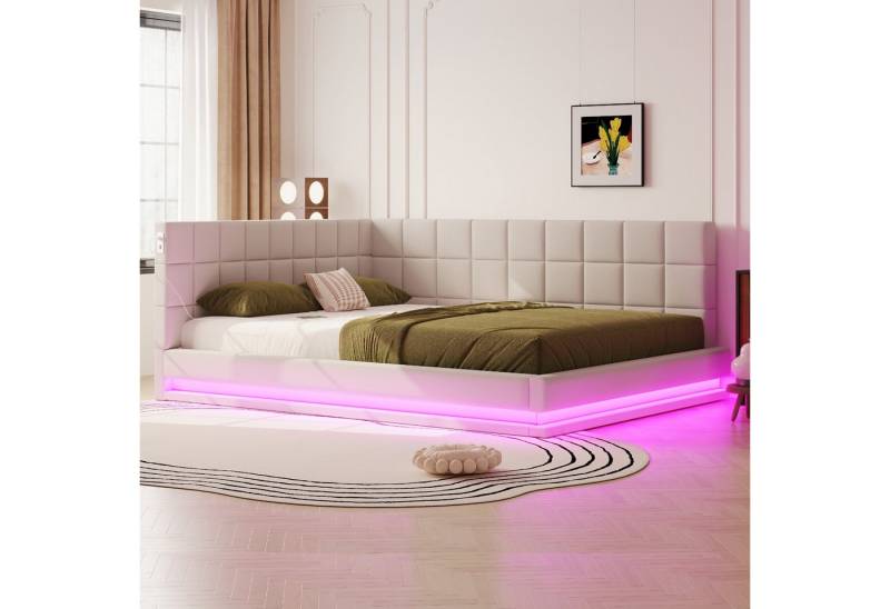 Merax Daybett mit LED und USB-Steckdose (1 tlg), Polsterbett Tagesbett Schlafsofa 160x200cm mit Lattenrost, Samt von Merax