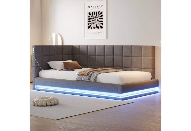 Merax Daybett mit LED und USB-Steckdose (1 tlg), Polsterbett Tagesbett Schlafsofa 90x200cm mit Lattenrost, Samt von Merax