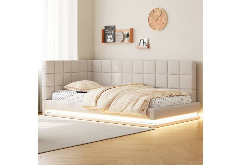 Merax Daybett mit LED und USB-Steckdose (1 tlg), Polsterbett Tagesbett Schlafsofa 90x200cm mit Lattenrost, Samt von Merax