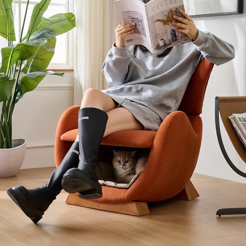 Merax Designer-Loungesessel im Walhai-Look, haustierfreundlich, Kratzfester Stoff, Integrierte Höhle für Katzen und kleine Hunde, ergonomisch, Einzelsofa für Wohnzimmer, Ziegelrot von Merax