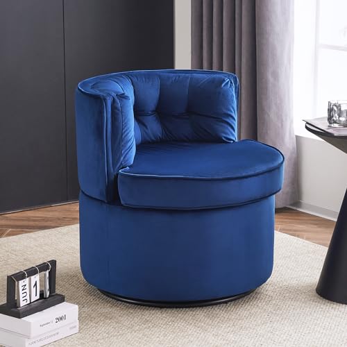 Merax Drehsessel, Runder Loungesessel Polsterstuhl mit 360° Drehbarem Metallfuß, Stilvoll Freizeitstuhl Einzelsofastuhl Balkondrehstuhl, Schminktisch Stuhl, für Schlafzimmer Wohnzimmer, Flanell, Blau von Merax