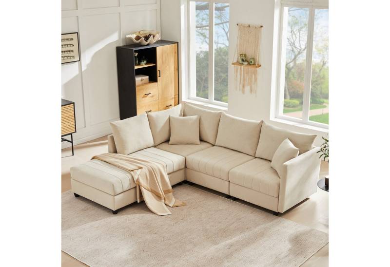Merax Ecksofa 5-Sitzer Schlafsofa mit umwandelbarem Hocker, 1 Teile, Modulare Sofa L-förmiges/U-förmiges Couch Polstersofa Baumwoll-Leinen Merax Ecksofa 5-Sitzer Schlafsofa mit umwandelbarem Hocker, 1 Teile, Modulare Sofa L-förmiges/U-förmiges Couch Polstersofa Baumwoll-Leinen von Merax