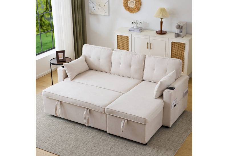 Merax Ecksofa L-Form, Loungesessel mit Schlaffunktion, Seitentasche und Bettkasten von Merax