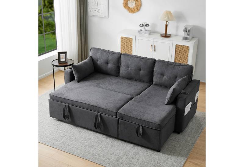 Merax Ecksofa L-Form, Loungesessel mit Schlaffunktion, Seitentasche und Bettkasten von Merax