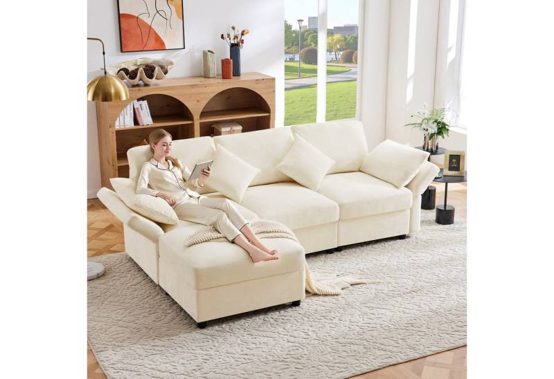 Merax Ecksofa L-förmig Sofa mit Fußhocker, Chenille-Stoff, 1 Teile, 3-Sitzer Schlafsofa mit verstellbaren Armlehnen, Kissen,218x156.5x86cm Merax Ecksofa L-förmig Sofa mit Fußhocker, Chenille-Stoff, 1 Teile, 3-Sitzer Schlafsofa mit verstellbaren Armlehnen, Kissen,218x156.5x86cm von Merax