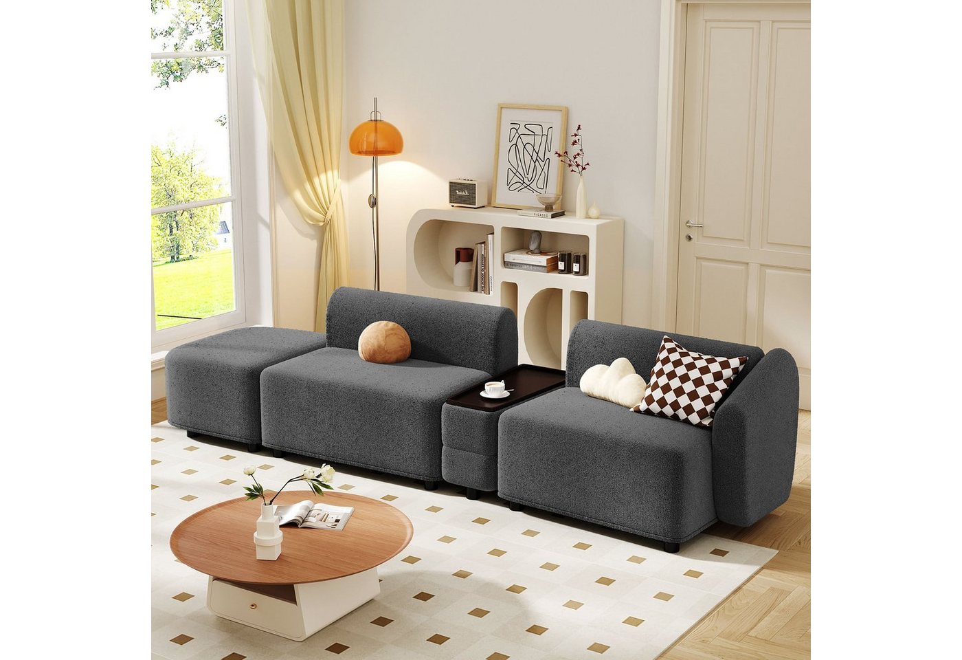 Merax Ecksofa mit abnehmbaren Ottomane, modulare Couch mit Teddyplüsch, Sofagarnitur mit Stauraum und Ablage von Merax