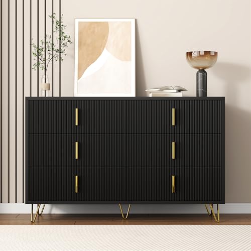 Merax Elegantes Sideboard mit 6 Schubladen, 120x40x77 cm Goldenen Griffe & Metallbeinen – Modernes Design für Wohnzimmer, Esszimmer & Schlafzimmer – Schwarz Merax Elegantes Sideboard mit 6 Schubladen, 120x40x77 cm Goldenen Griffe & Metallbeinen – Modernes Design für Wohnzimmer, Esszimmer & Schlafzimmer – Schwarz von Merax