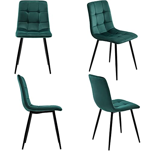 Merax Essgruppe mit 4 Stühlen Esszimmerstuhl (4 St), Dunkelgrün,4er-Set Polsterstuhl Design Stuhl mit Rückenlehne,Sitzfläche aus Samt Gestell aus Metall von Merax