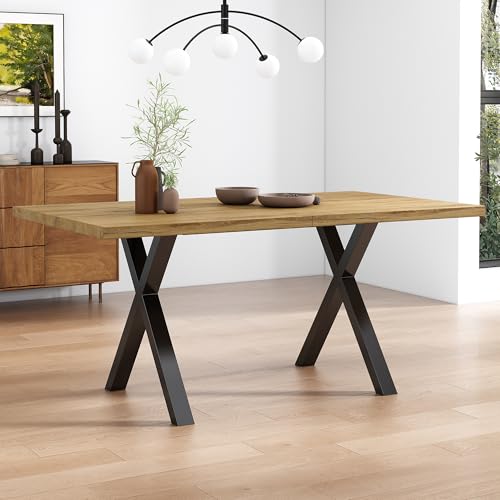 Merax Esstisch Mit Gekreuzten Beinen - Rechteckiger Couchtisch, Moderner Schmiedeeisen-Tisch, L140*B80*H76cm, Eiche+Schwarz Merax Esstisch Mit Gekreuzten Beinen - Rechteckiger Couchtisch, Moderner Schmiedeeisen-Tisch, L140*B80*H76cm, Eiche+Schwarz von Merax